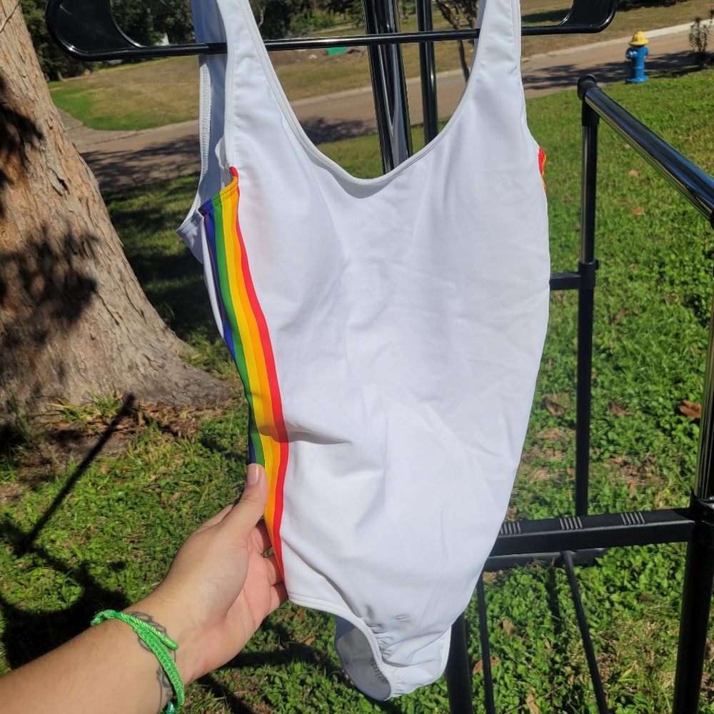 Abercrombie & Fitch ,Small , White , Rainbow, Cheeky Swimsuit